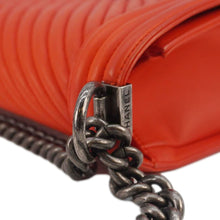 Load image into Gallery viewer, CHANEL Boy Flap Chevron Quilted Shoulder Bag Red
