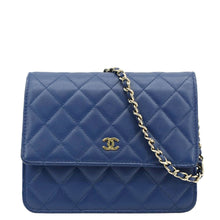 Load image into Gallery viewer, CHANEL Square Wallet On Chain Quilted Leather Crossbody Bag Blue
