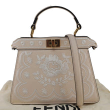 Load image into Gallery viewer, FENDI Peekaboo Vitello Seta Nappa Floral Embroidered Leather Tote Bag Camelia
