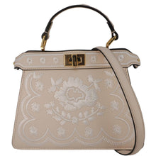 Load image into Gallery viewer, FENDI Peekaboo Vitello Seta Nappa Floral Embroidered Leather Tote Bag Camelia
