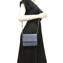 Load image into Gallery viewer, CHANEL Square Wallet On Chain Quilted Leather Crossbody Bag Blue
