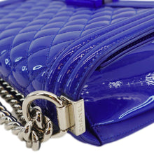 Load image into Gallery viewer, CHANEL Boy Flap Medium Plexiglass Patent Leather Crossbody Bag Blue
