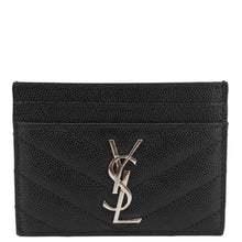 Load image into Gallery viewer, YVES SAINT LAURENT Cassandre Monogram Grain De Poudre Leather Card Holder Black
