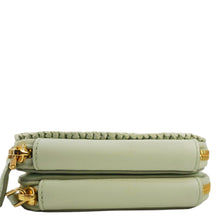 Load image into Gallery viewer, PRADA Triangle Logo Raffia Embroidered Leather Chain Pouch Green
