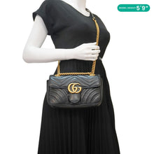 Load image into Gallery viewer, GUCCI GG Marmont Mini Black Leather Shoulder Bag - Model Carrying
