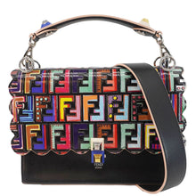 Load image into Gallery viewer, FENDI Fun Fair Kan I Vitello Liberty Leather Shoulder Bag Black
