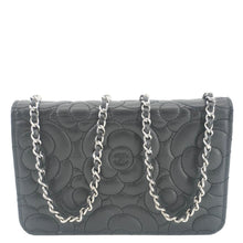Load image into Gallery viewer, CHANEL Camellia Caviar Leather Wallet on Chain Shoulder Bag Black
