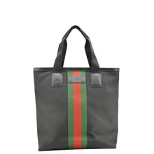 Load image into Gallery viewer, GUCCI Vertical Web Stripe Techno Canvas Black Tote Bag front look
