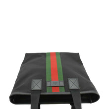 Load image into Gallery viewer, GUCCI Vertical Web Stripe Techno Canvas Black Tote Bag  upper look
