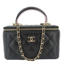 Load image into Gallery viewer, CHANEL Vanity Case Quilted Leather Top Handle Crossbody Bag Black
