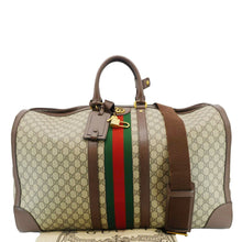 Load image into Gallery viewer, GUCCI Savoy Web Maxi GG Supreme Canvas Duffle Bag Beige 724567
