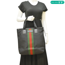 Load image into Gallery viewer, GUCCI Vertical Web Stripe Techno Canvas Black Tote Bag dummy look
