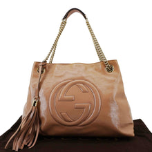 Load image into Gallery viewer, GUCCI Soho Medium Patent Leather Chain Tote Bag Beige 308982
