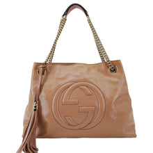 Load image into Gallery viewer, GUCCI Soho Medium Patent Leather Chain Tote Bag Beige 308982
