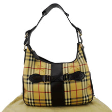 Load image into Gallery viewer, BURBERRY Haymarket Check House Canvas Buckle Shoulder Bag Dark Brown
