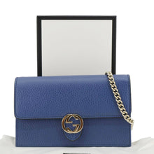 Load image into Gallery viewer, GUCCI Dollar Interlocking G Calfskin Leather Chain Wallet Crossbody Bag Blue 510314
