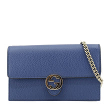 Load image into Gallery viewer, GUCCI Dollar Interlocking G Calfskin Leather Chain Wallet Crossbody Bag Blue 510314
