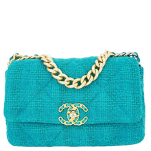 Load image into Gallery viewer, CHANEL 19 Flap Medium Quilted Tweed Shoulder Bag Teal
