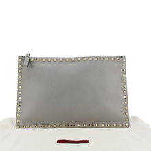 Load image into Gallery viewer, VALENTINO GARAVANI Rockstud Zip Clutch Leather Grey Pouch back look
