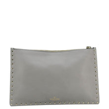 Load image into Gallery viewer, VALENTINO GARAVANI Rockstud Zip Clutch Leather Grey Pouch back side
