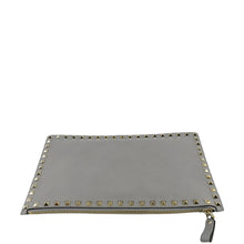 Load image into Gallery viewer, VALENTINO GARAVANI Rockstud Zip Clutch Leather Grey Pouch upper
