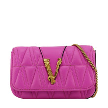 Load image into Gallery viewer, VERSACE Virtus Quilted Leather Chain Crossbody Bag Shock Pink
