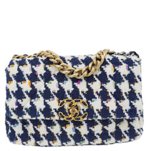 Load image into Gallery viewer, CHANEL 19 Flap Medium Quilted Tweed Hobo Bag Navy Blue
