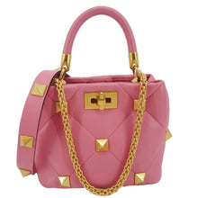 Load image into Gallery viewer, VALENTINO Roman Stud Small Nappa Leather Top Handle Crossbody Bag Flamingo Pink
