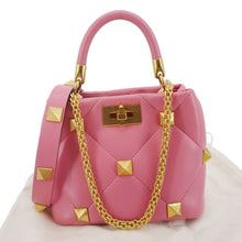 Load image into Gallery viewer, VALENTINO Roman Stud Small Nappa Leather Top Handle Crossbody Bag Flamingo Pink
