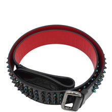 Load image into Gallery viewer, CHRISTIAN LOUBOUTIN Loubi Spiked Leather Belt Black Size 100.40
