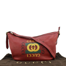 Load image into Gallery viewer, GUCCI Half Moon Logo Calfskin Leather Hobo Shoulder Bag Red 523588
