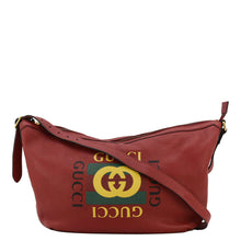 Load image into Gallery viewer, GUCCI Half Moon Logo Calfskin Leather Hobo Shoulder Bag Red 523588
