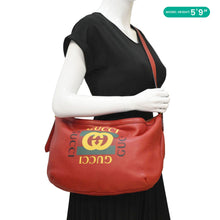 Load image into Gallery viewer, GUCCI Half Moon Logo Calfskin Leather Hobo Shoulder Bag Red 523588
