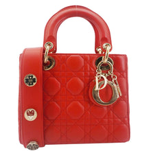 Load image into Gallery viewer, CHRISTIAN DIOR Lady Dior Cannage Lambskin Leather Crossbody Bag Red
