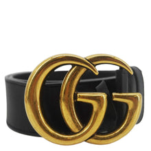 Load image into Gallery viewer, GUCCI Double G Marmont Buckle Smooth Leather Belt Black 400593
