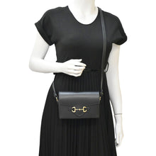 Load image into Gallery viewer, GUCCI Horsebit 1955 Flap Leather Shoulder Bag Black 732314
