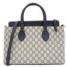 Load image into Gallery viewer, GUCCI GG Small Supreme Canvas Top Zip Tote Bag Navy Blue 409534
