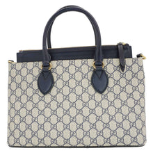 Load image into Gallery viewer, GUCCI GG Small Supreme Canvas Top Zip Tote Bag Navy Blue 409534
