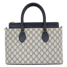 Load image into Gallery viewer, GUCCI GG Small Supreme Canvas Top Zip Tote Bag Navy Blue 409534
