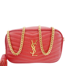 Load image into Gallery viewer, YVES SAINT LAURENT Lou Small Chevron Leather Camera Crossbody Bag Red
