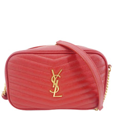 Load image into Gallery viewer, YVES SAINT LAURENT Lou Small Chevron Leather Camera Crossbody Bag Red
