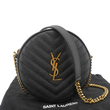 Load image into Gallery viewer, YVES SAINT LAURENT Round Chevron Leather Camera Crossbody Bag Black
