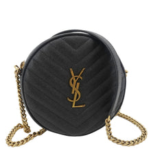 Load image into Gallery viewer, YVES SAINT LAURENT Round Chevron Leather Camera Crossbody Bag Black
