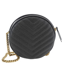 Load image into Gallery viewer, YVES SAINT LAURENT Round Chevron Leather Camera Crossbody Bag Black
