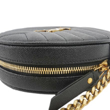 Load image into Gallery viewer, YVES SAINT LAURENT Round Chevron Leather Camera Crossbody Bag Black
