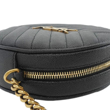 Load image into Gallery viewer, YVES SAINT LAURENT Round Chevron Leather Camera Crossbody Bag Black
