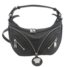 Load image into Gallery viewer, VERSACE Repeat Leather Hobo Shoulder Bag Black
