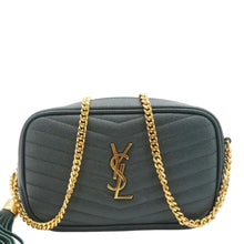 Load image into Gallery viewer, YVES SAINT LAURENT Lou Mini Chevron Leather Camera Crossbody Bag Green
