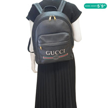 Load image into Gallery viewer, GUCCI Web Logo Print Leather Backpack Black 547834
