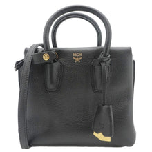 Load image into Gallery viewer, MCM Milla Mini Grained Calfskin Leather Tote Shoulder Bag Black
